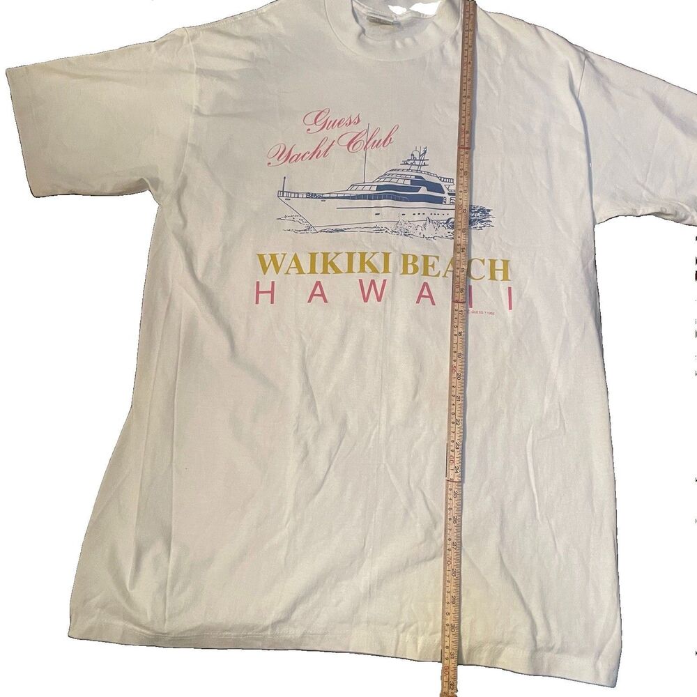 VTG 90s Guess Yacht Club Tee Single Stitch Old Money Waikiki Hawaii T-Shirt L - Picture 7 of 9
